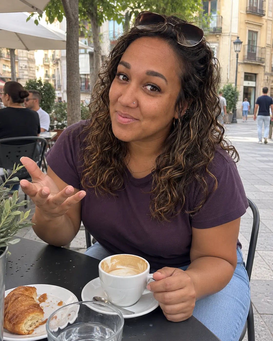 Erica Rivera at a café in Spain