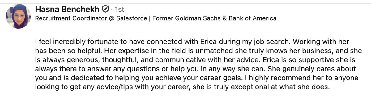 Recommendation from Hasna Benchekh, Recruitment Coordinator at Salesforce
