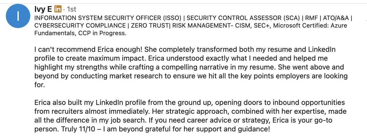 Recommendation from Ivy E, Information System Security Officer