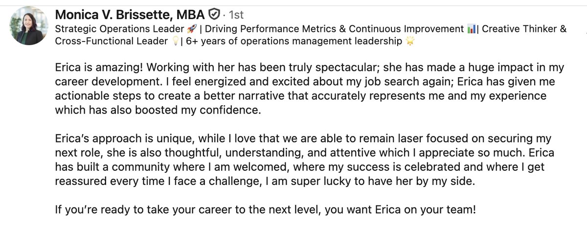 Recommendation from Monica V. Brissette, MBA, Strategic Operations Leader